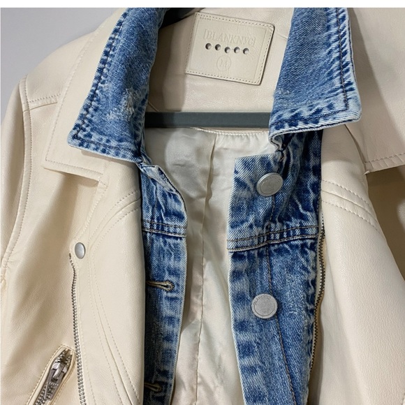 BLANK-NYC Cream white vegan leather jacket with removable denim collar. - Picture 8 of 15